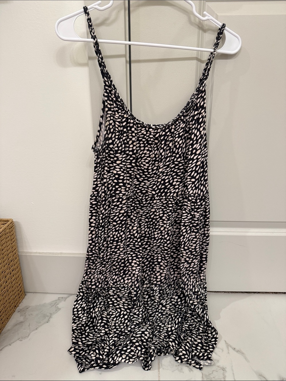 Old Navy Black and White Spotted Spaghetti-Strap Mini Dress